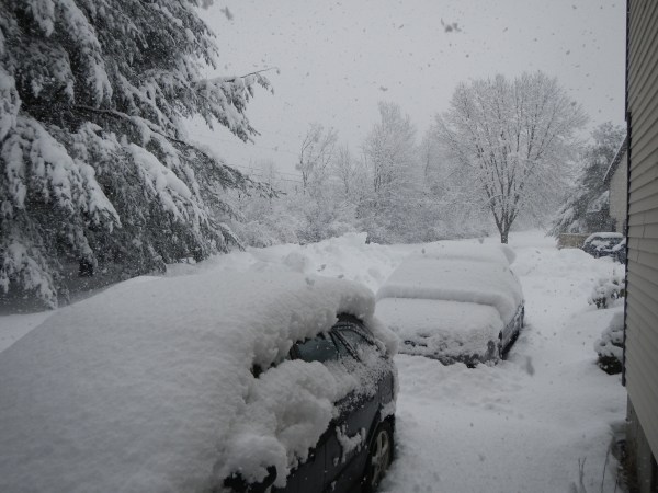 about 8" so far by noon on Sunday